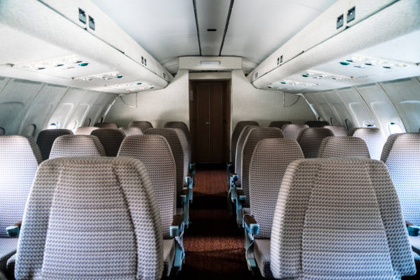 istock Airplane interior. Business class airplane interior. Vintage retro airplane interior 2198102720
