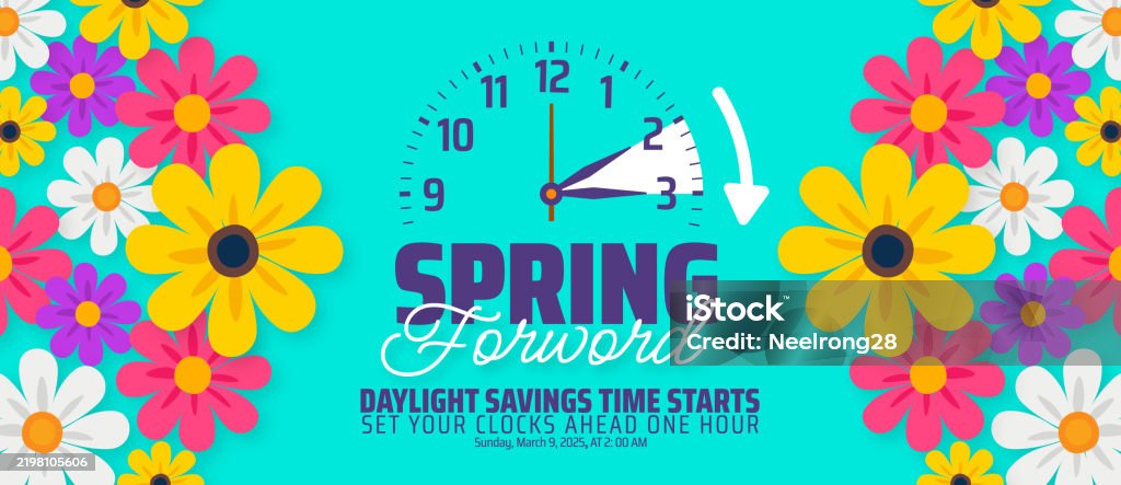 Spring Forward Daylight Saving Time Starts Background With Flower And ...