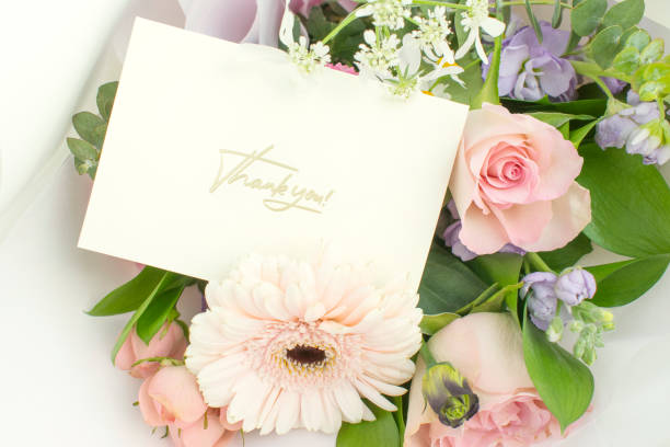 istock Flower bouquets, thank you cards, and copy space 2198105811