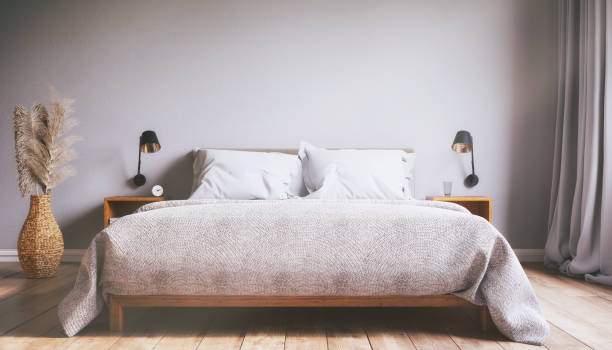 istock 3d rendering of a Scandinavian bedroom. 2198108224