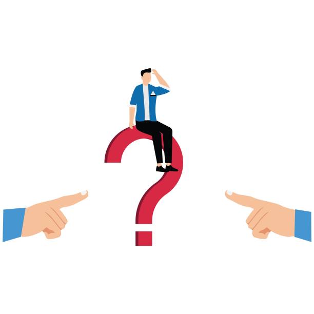 istock Personal Dispute. The Businessman is Confused by the Path the Big Hand Points 2198109474