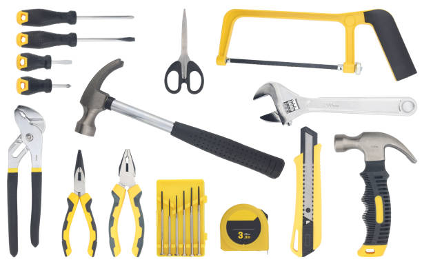 istock Set collection of tools isolated on white background, Hand tool new set with rubber black and yellow handle for repair, banner, many tools 2198109940