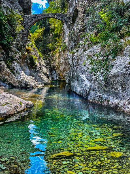 istock Calm Stream with Stone Bridge in a Natural Landscape 2198110545
