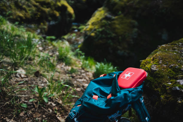 istock Stay prepared for outdoor adventures with a survival backpack including a first aid kit. This essential gear is vital for any hiking or camping expedition in the wilderness 2198112293
