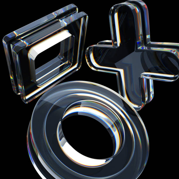 istock Abstract 3d black background wallpaper with glass transparent clear square, circle, cross shapes and crystal light iridescent holographic neon gradient. Digital tech banner bg render 2198112439
