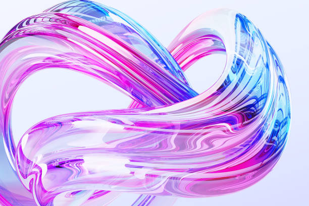 3d abstract liquid glass translucent ribbon wave line with spiral swirl effect render. Rainbow fluid flow curve shape with bright colorful holographic gradient. Creative wallpaper, bg