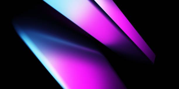 istock Futuristic abstract 3d background with neon glowing purple and blue gradient light on geometric. scene for advertising design, technology, innovation, game, E-sport, cyberpunk, digital art, modern 2198113760
