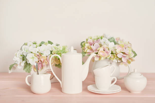 An old-fashioned floral patter tea cup on a table
