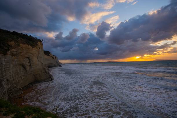 istock Dramatic cliffs and sunset over the Ionian Sea. 2198115126