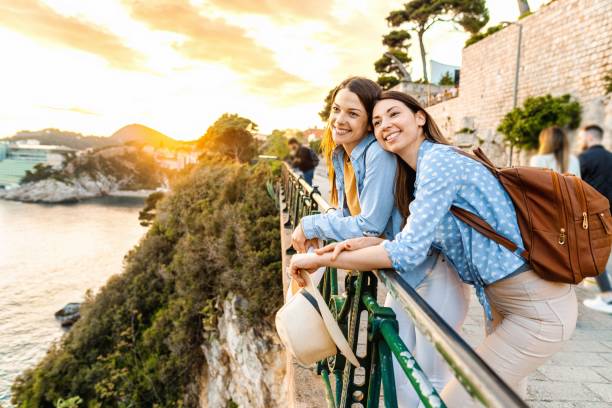istock Two young adults enjoying scenic dubrovnik view 2198115936
