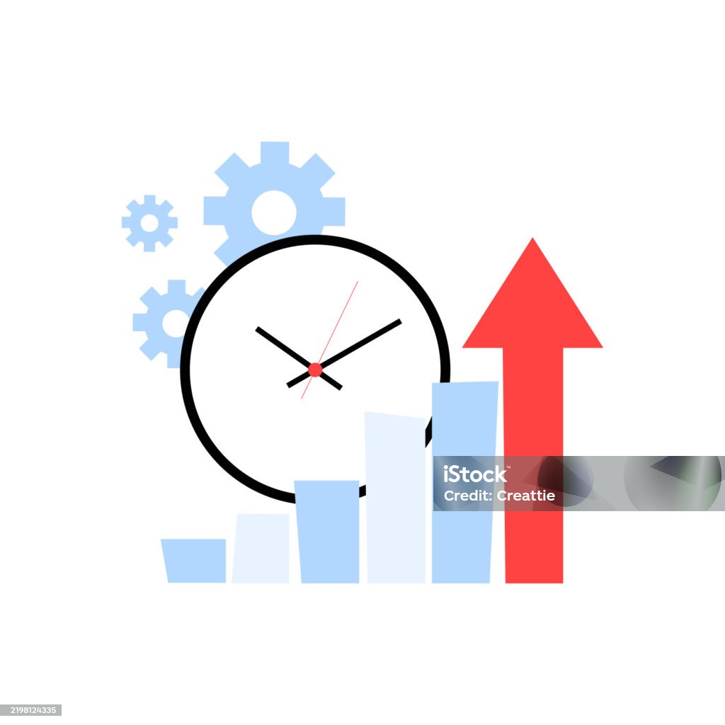 Clock Bar Graph Clock With Bar Chart And Gears In Flat Vector Illustration Symbolizing ...