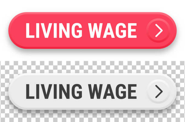 Living Wage - 3D click web buttons on blank background Living Wage. Trendy 3d click here button for your own design, isolated on a white and transparent background. Set of two buttons, the first one is red, pink with white text. The second one is gray, white with black text. Vector Illustration (EPS file, well layered and grouped). Easy to edit, manipulate, resize or colorize. Vector and Jpeg file of different sizes. knob stock illustrations