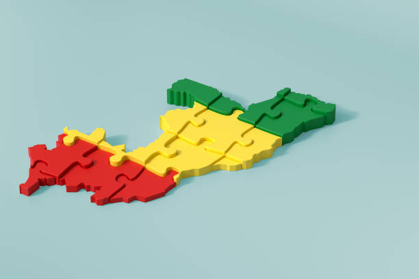 Puzzle pieces forming Congo in red, yellow, and green colors. 3d rendering