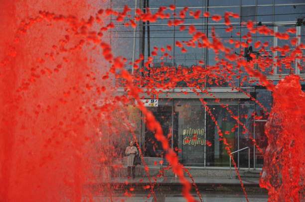 istock Fountain with red colored water in Katowice 2198131343