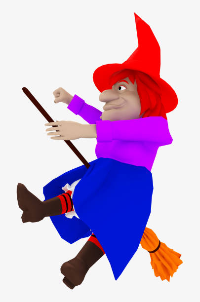 Computer generated 3D illustration with a witch riding on a broom isolated on white background