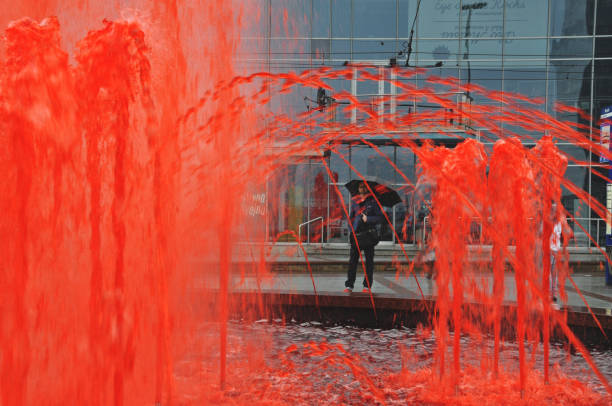 istock Fountain with red colored water in Katowice 2198131486