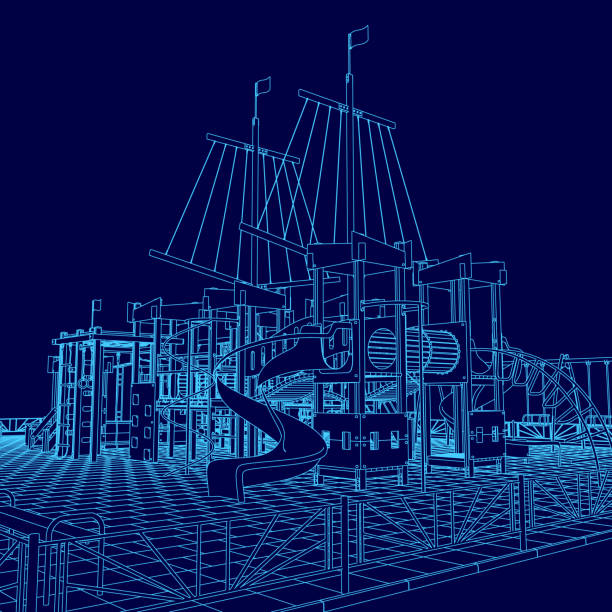 istock A blue image of a pirate ship with a slide on it. The slide is labeled 