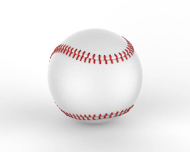 istock Blank white baseball leather ball with red seam mockup on isolated white background, 3d illustration 2198141976