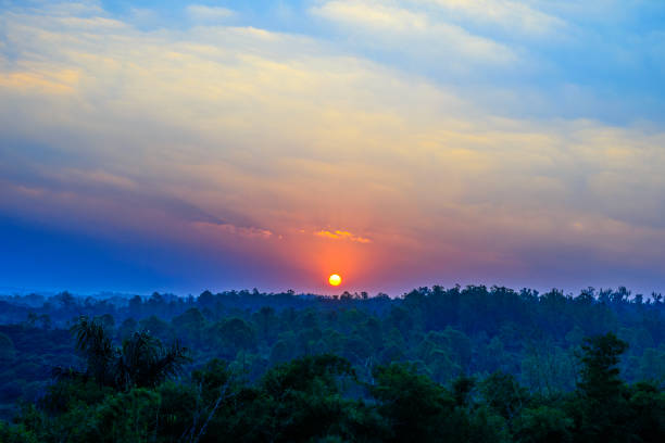 Breathtaking sunrise view with cloudy sky on a chill morning