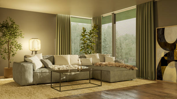 istock Large luxury modern bright interiors Living room mockup illustration 3D rendering image 2198144161