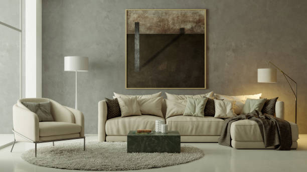 istock Large luxury modern bright interiors Living room mockup illustration 3D rendering image 2198144537