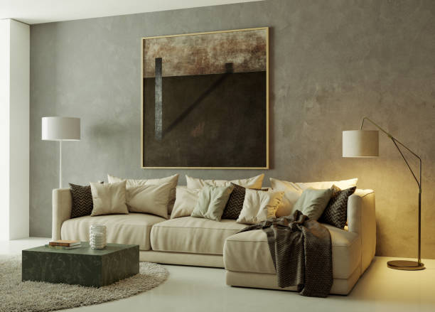 istock Large luxury modern bright interiors Living room mockup illustration 3D rendering image 2198144542