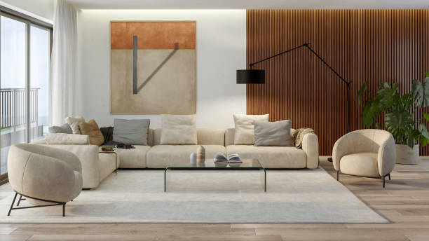 istock Large luxury modern bright interiors Living room mockup illustration 3D rendering image 2198144799