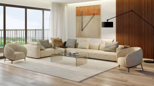 istock Large luxury modern bright interiors Living room mockup illustration 3D rendering image 2198144801