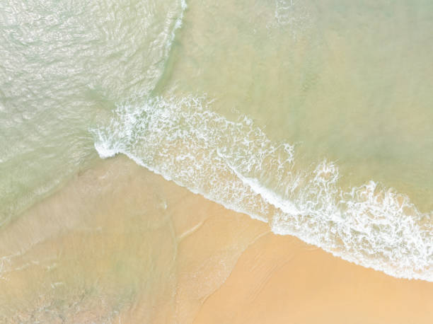 istock Aerial view Beach waves crashing on sandy shore 2198147760