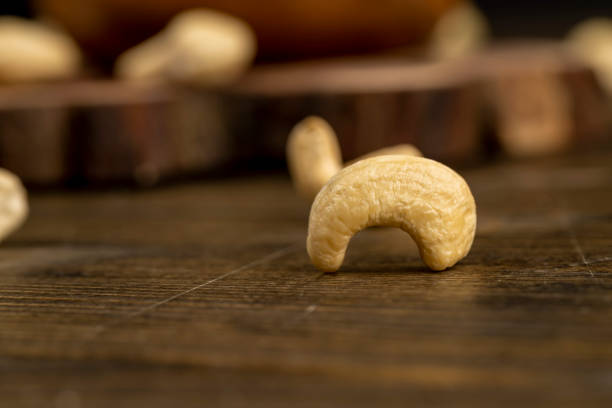 one cashew nuts are healthy and allowed for vegans. closeup