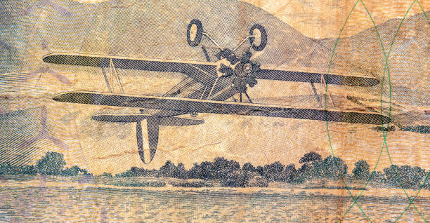 Inverted Biplane Vintage Currency Engraving