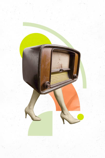 istock Composite sketch image design trend artwork collage of obsolete technology retro radio recorder listen music young woman legs walk aim 2198148596