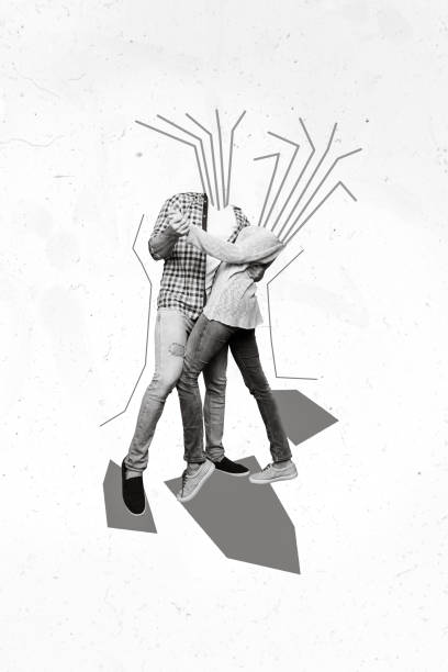 istock Vertical collage image of two black white effect headless people hug dancing isolated on drawing background 2198155495