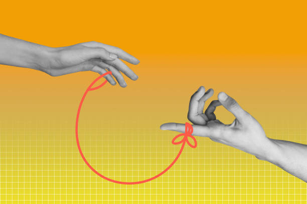 istock Creative artwork template sketch image 3D collage of two hand connecting finger rope friendship sign body language showing gesture 2198155864