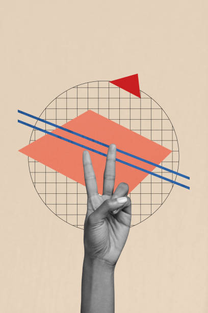 istock Composite image montage trend artwork 3D collage of gesture two finger hand body language symbol hi hello peace victory cool nice 2198155913