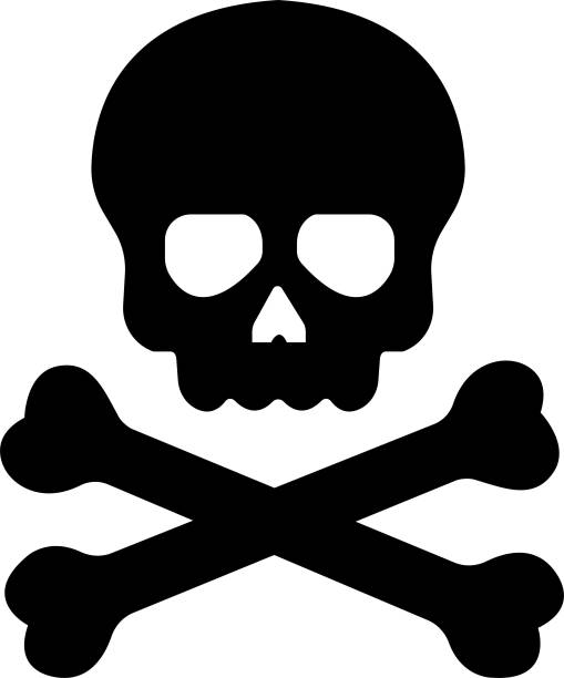 istock Black flat Crossbones Skull Human shape icon. Death, danger or poison symbol. Mortality symbol. Satanic imagery. Horror icon. Occult, Demon, Rock and roll Logo Icon isolated on transparent background. 2198158928