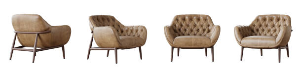 istock Tufted leather armchair set isolated on white background. 3D render. 2198158944