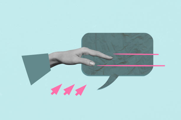 istock 3d sketch poster trend collage image of hand hold communication icon chatterbox speech cursor click conversation talk mind 2198159807