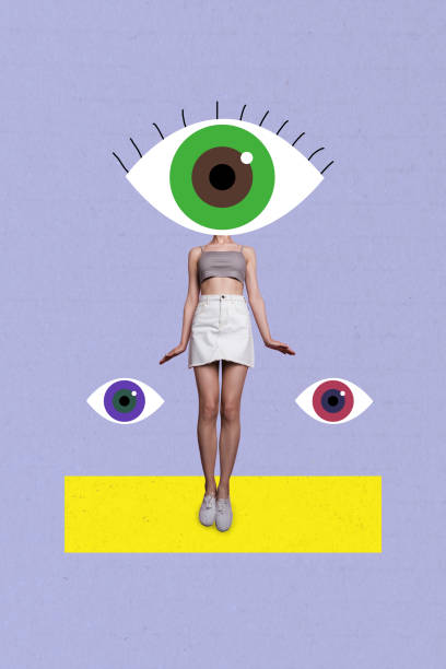 istock Template sketch image composite artwork collage of escape watch focus vision see control headless woman stand huge eye instead religious 2198159840