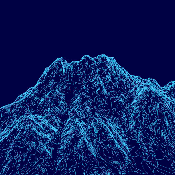 istock A mountain range is shown in blue with a dark blue sky in the background. The mountains are shown in a stylized, cartoonish way, giving the impression of a futuristic landscape. Scene is one of wonder 2198160452