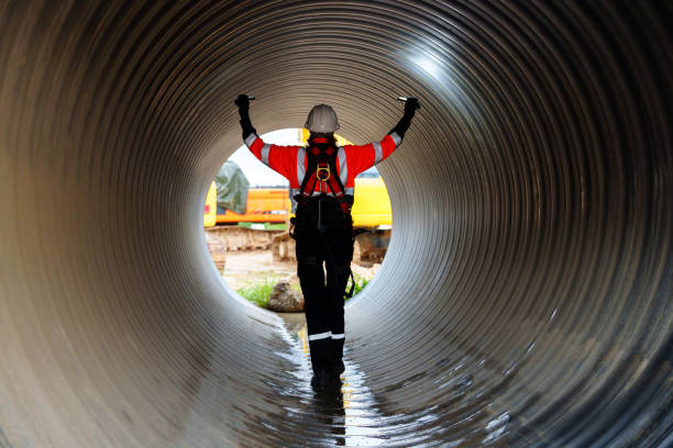 istock A female mechanical engineer in safety uniform is inspecting and examining a piping system for a new construction project of a large industrial building. 2198163620