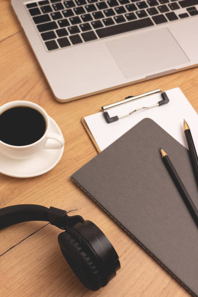 istock Workspace for e-learning. Laptop, headphones, cup of coffee and stationery. 2198163696