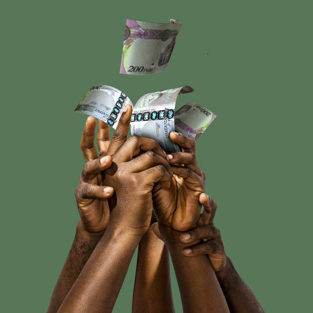 istock Many black African hands reaching out for Botswanan pula notes money over green background. Stretching arms for cash 2198165300