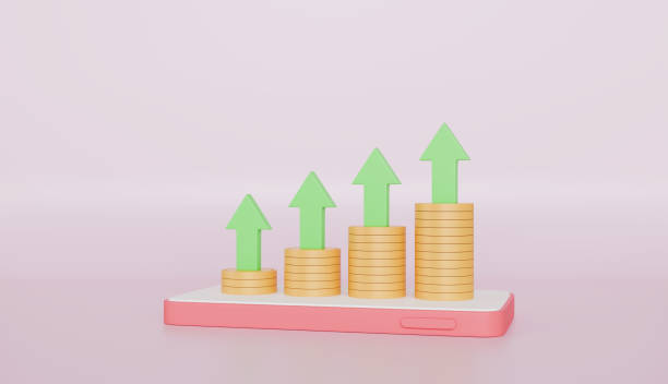 istock Coins and Arrow graph on a mobile phone financial management concept 2198165338