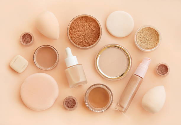 istock Varieties of face powders and foundations for perfect complexion, basic make up products to even out and matte skin 2198168929