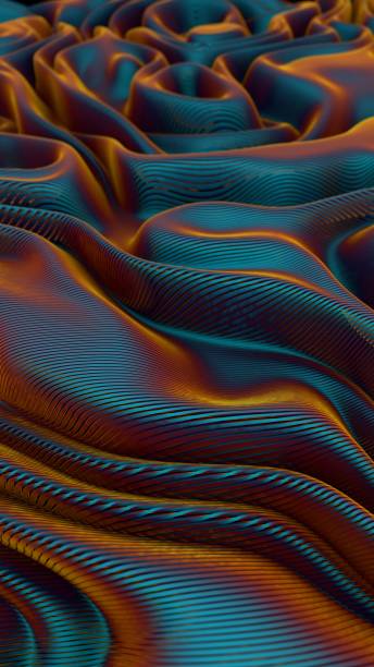 istock Abstract 3D waves with smooth flowing lines in blue and orange tones, creating a futuristic digital landscape. 2198169881