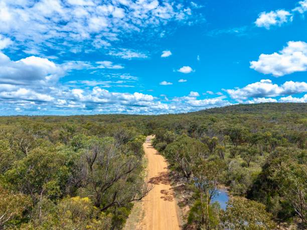 istock Looking up a dirt road from the air 2198175158