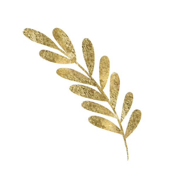 istock Golden plant branch with rounded green leaves digital illustration isolated on white background 2198179526
