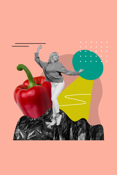 istock Vertical creative collage picture young dancing carefree girl trash ground polyethylene polluted nature ecosystem fresh pepper vegan food 2198187683