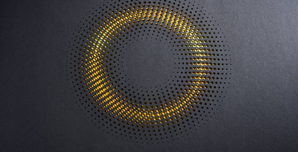 istock Modern Circular Paper Art with Gradient Cutouts on Black Background and Gold Highlights 2198189578